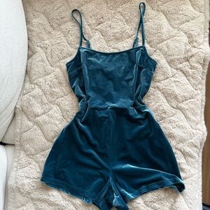 Urban Outfitters Teal Velvet Jumpsuit